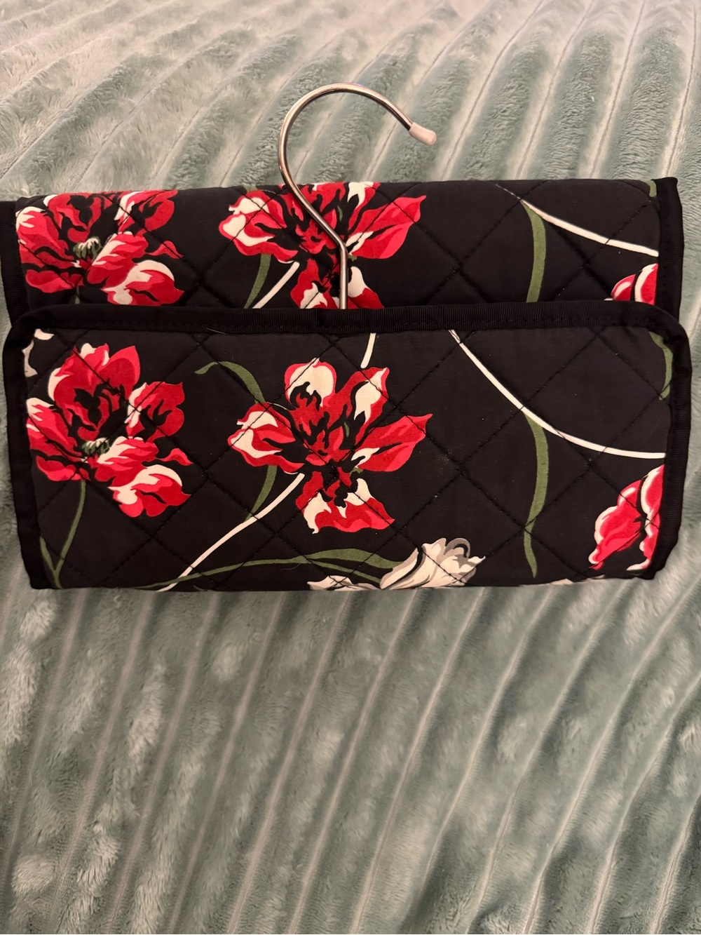 Quilted Floral Travel Hanging Organizer Bag - Black & Red